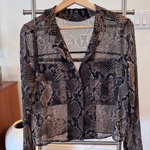 Zara Sheer Python Print Blouse - Relaxed Fit